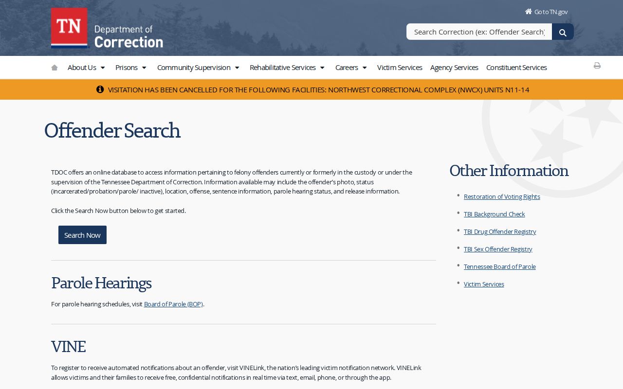 Tennessee Department of Correction FOIL arrest and offender photo policy
