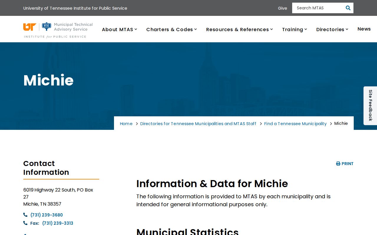 Michie municipal directory for local arrest record routing