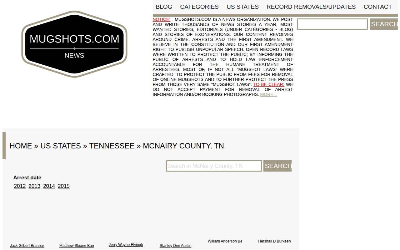 Unofficial historical McNairy County arrest index