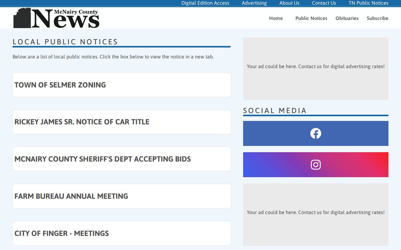 McNairy County local public notices rather than arrest log